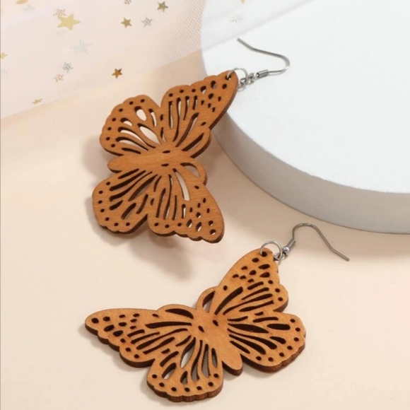 Butterfly Wooden Earrings - Picture 2 of 4